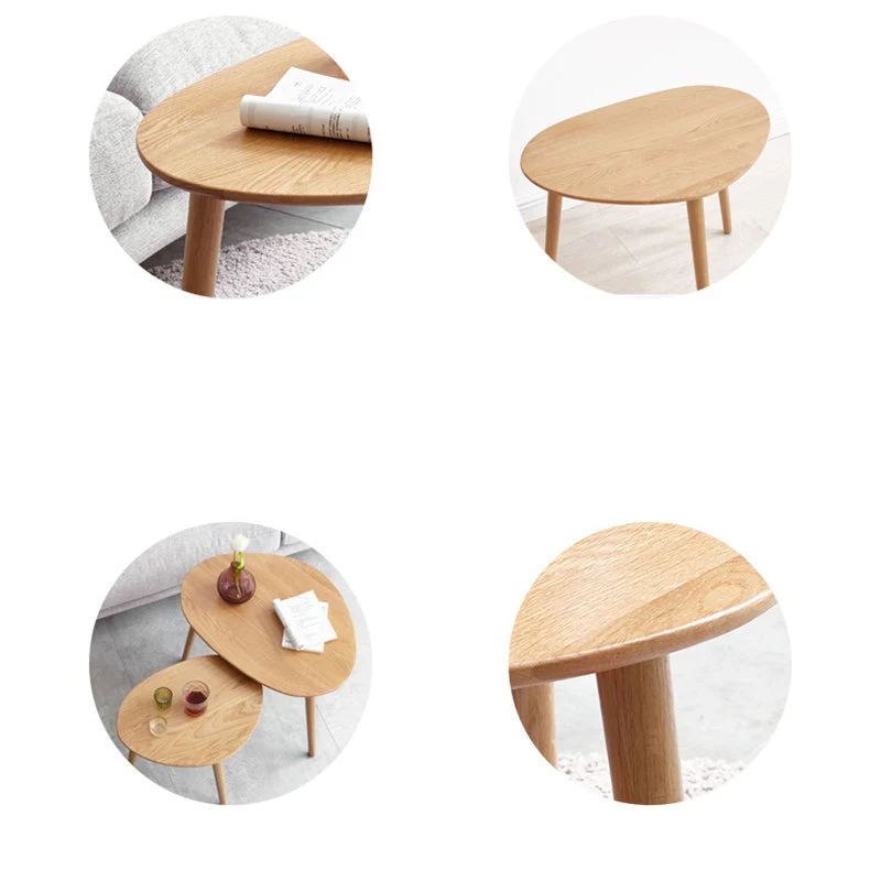 Contemporary Japanese Oval Wood Side Table 1-Tier For Living Room