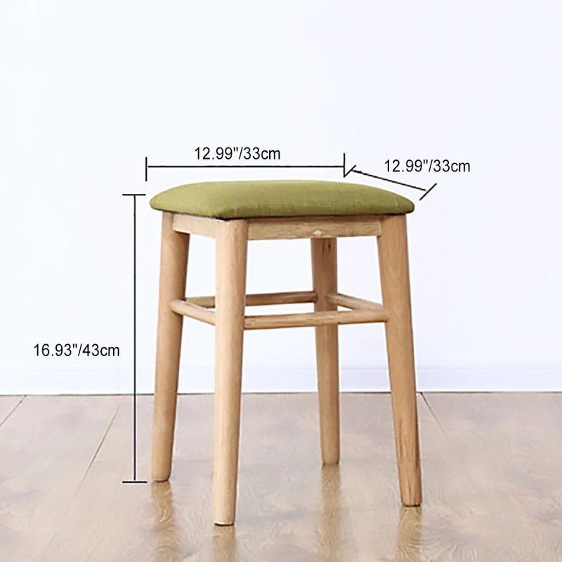 Modern Minimalist Square Oak Wood Fabric Low Stool Footrest For Living Room
