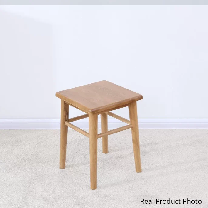 Modern Minimalist Square Oak Wood Fabric Low Stool Footrest For Living Room
