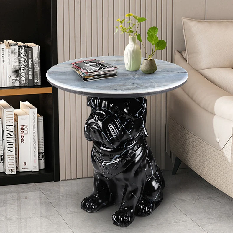 Contemporary Creative Bulldog Puppy Resin Artificial Stone End Table For Living Room