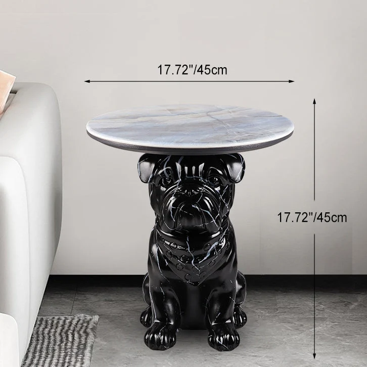 Contemporary Creative Bulldog Puppy Resin Artificial Stone End Table For Living Room