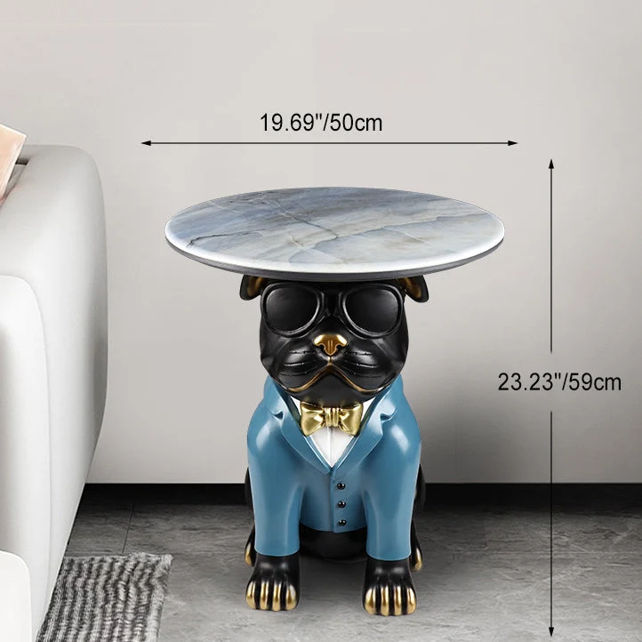 Contemporary Creative Bulldog Puppy Resin Artificial Stone End Table For Living Room
