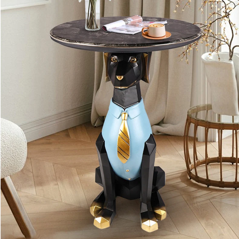 Contemporary Creative Bulldog Puppy Resin Artificial Stone End Table For Living Room