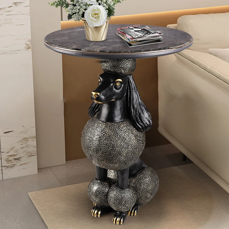 Contemporary Creative Bulldog Puppy Resin Artificial Stone End Table For Living Room