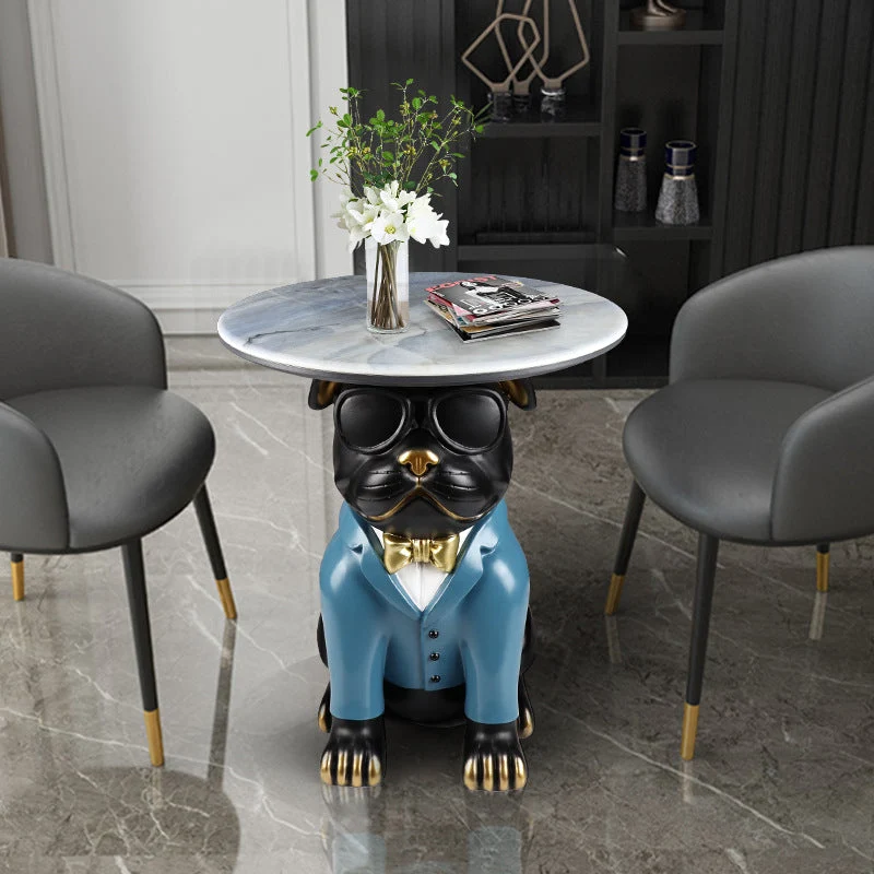 Contemporary Creative Bulldog Puppy Resin Artificial Stone End Table For Living Room