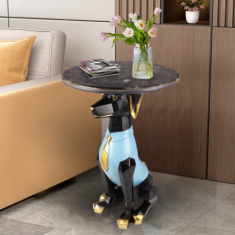 Contemporary Creative Bulldog Puppy Resin Artificial Stone End Table For Living Room