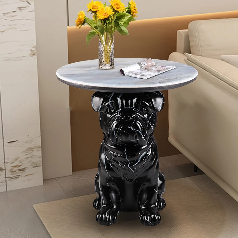 Contemporary Creative Bulldog Puppy Resin Artificial Stone End Table For Living Room