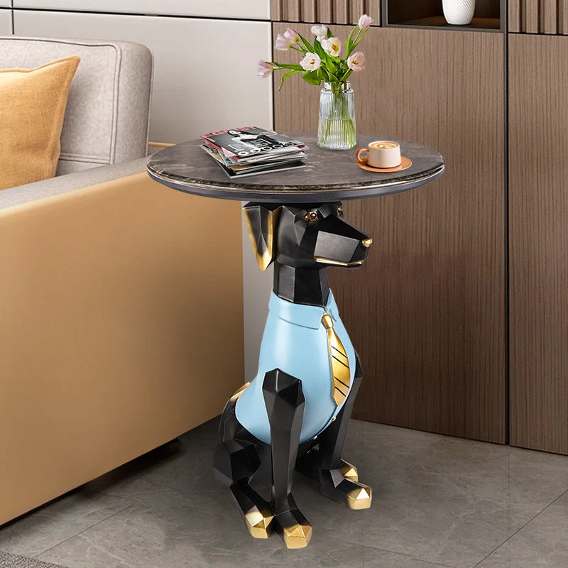 Contemporary Creative Bulldog Puppy Resin Artificial Stone End Table For Living Room