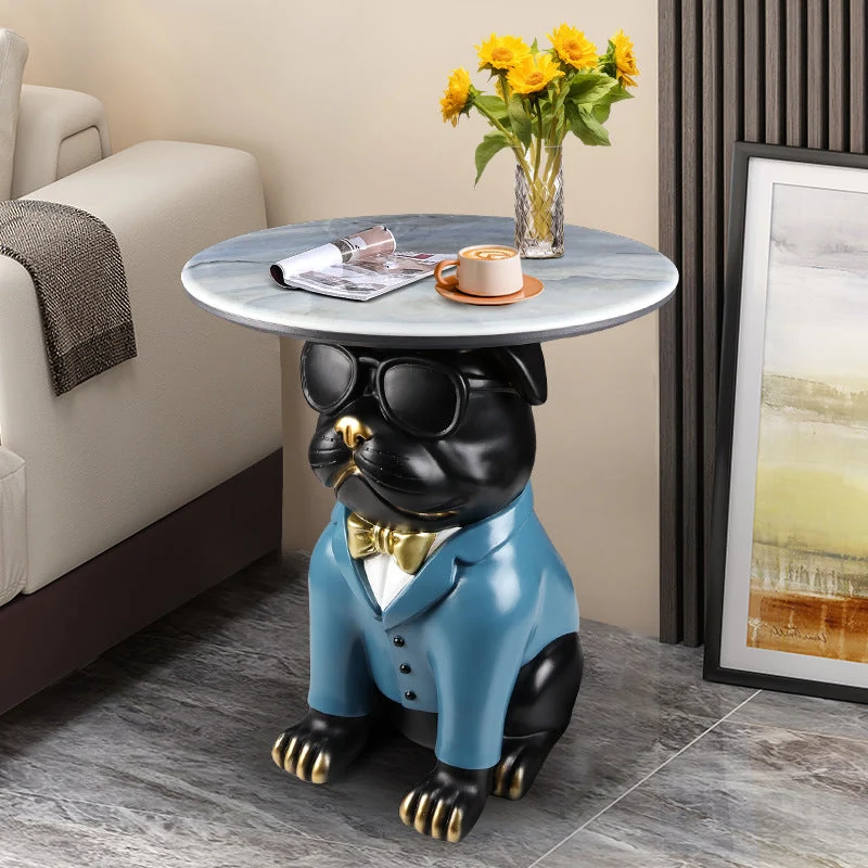 Contemporary Creative Bulldog Puppy Resin Artificial Stone End Table For Living Room