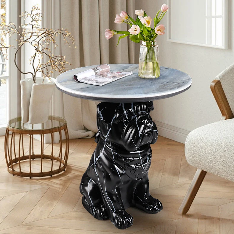 Contemporary Creative Bulldog Puppy Resin Artificial Stone End Table For Living Room