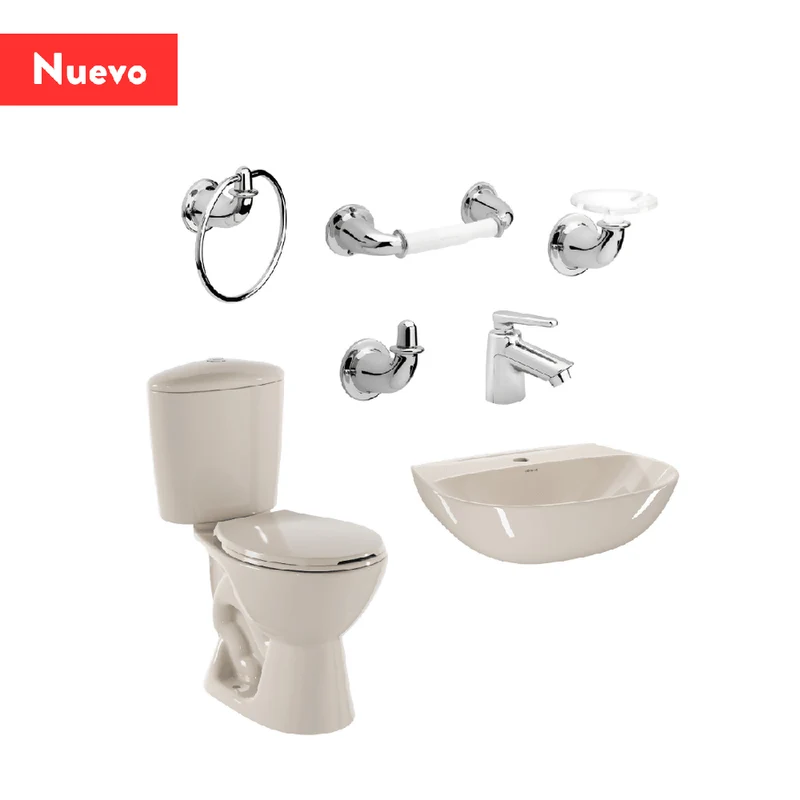 Combo Corona Sanitario Manantial Pro Redondo Botón sin Pedestal Beige