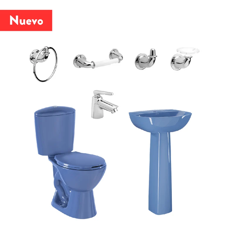 Combo Corona Sanitario Manantial Pro Redondo Botón con Pedestal Azul