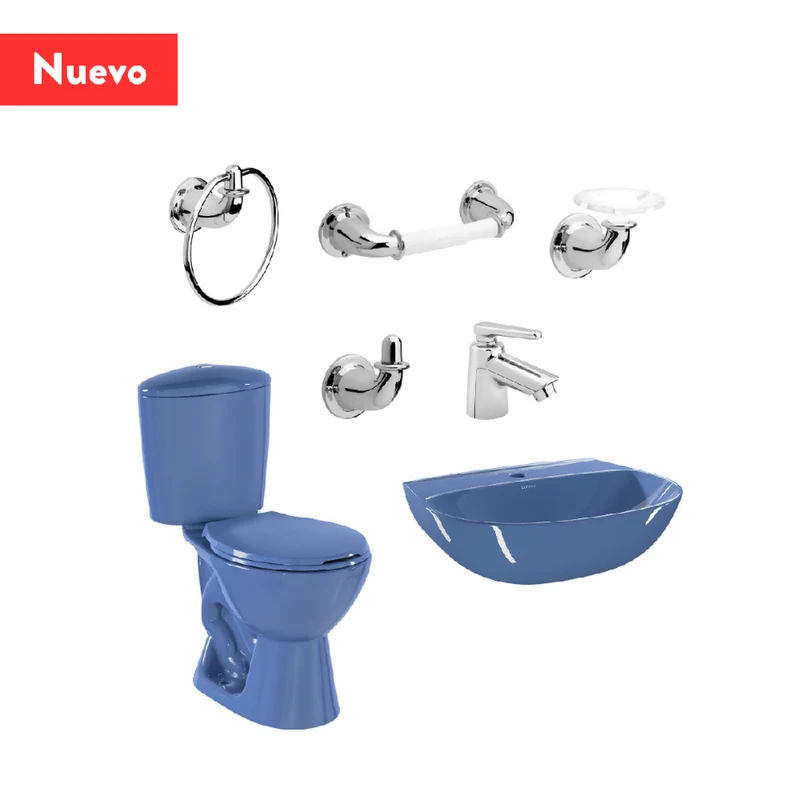 Combo Corona Sanitario Manantial Pro Redondo Botón sin Pedestal Azul