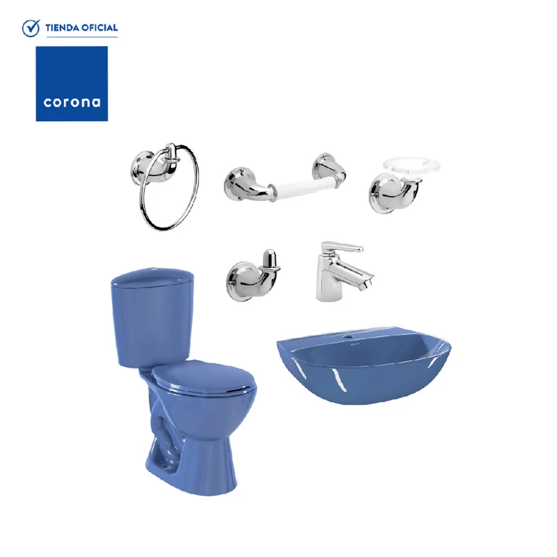 Combo Corona Sanitario Manantial Pro Redondo Botón sin Pedestal Azul