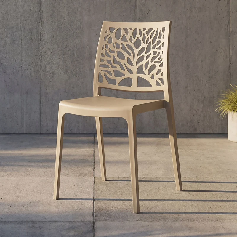 Silla Harlem, Taupe, con Espaldar en Forma de Árbol y Diseño Minimalista