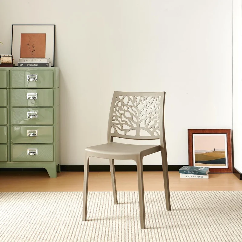 Silla Harlem, Taupe, con Espaldar en Forma de Árbol y Diseño Minimalista