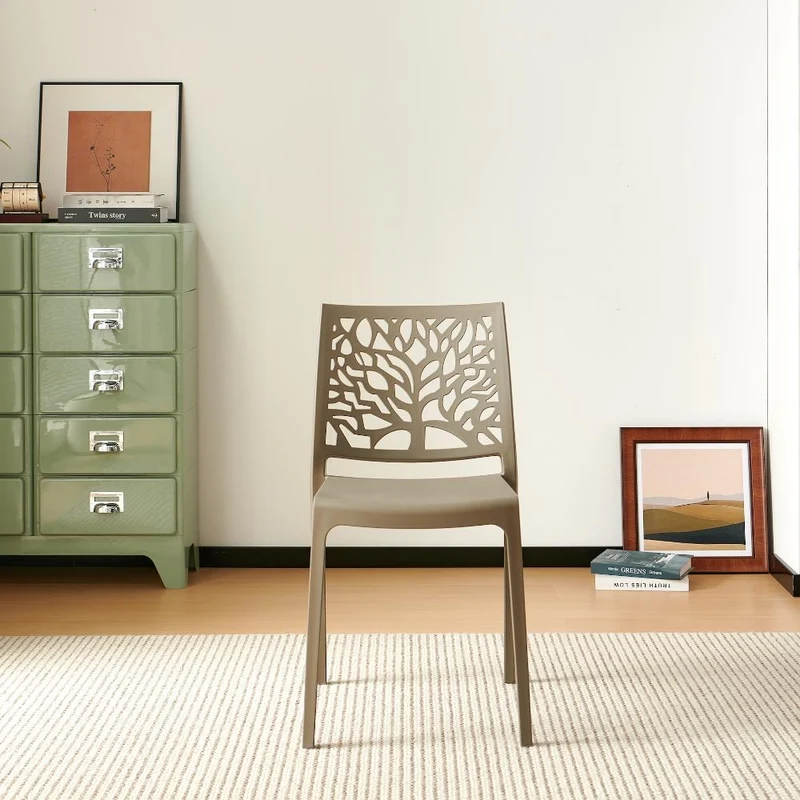 Silla Harlem, Taupe, con Espaldar en Forma de Árbol y Diseño Minimalista