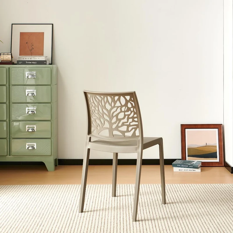 Silla Harlem, Taupe, con Espaldar en Forma de Árbol y Diseño Minimalista