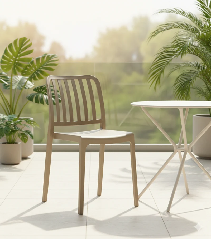 Silla Brooklyn, Taupe, con Espaldar en Rayas y Diseño Minimalista