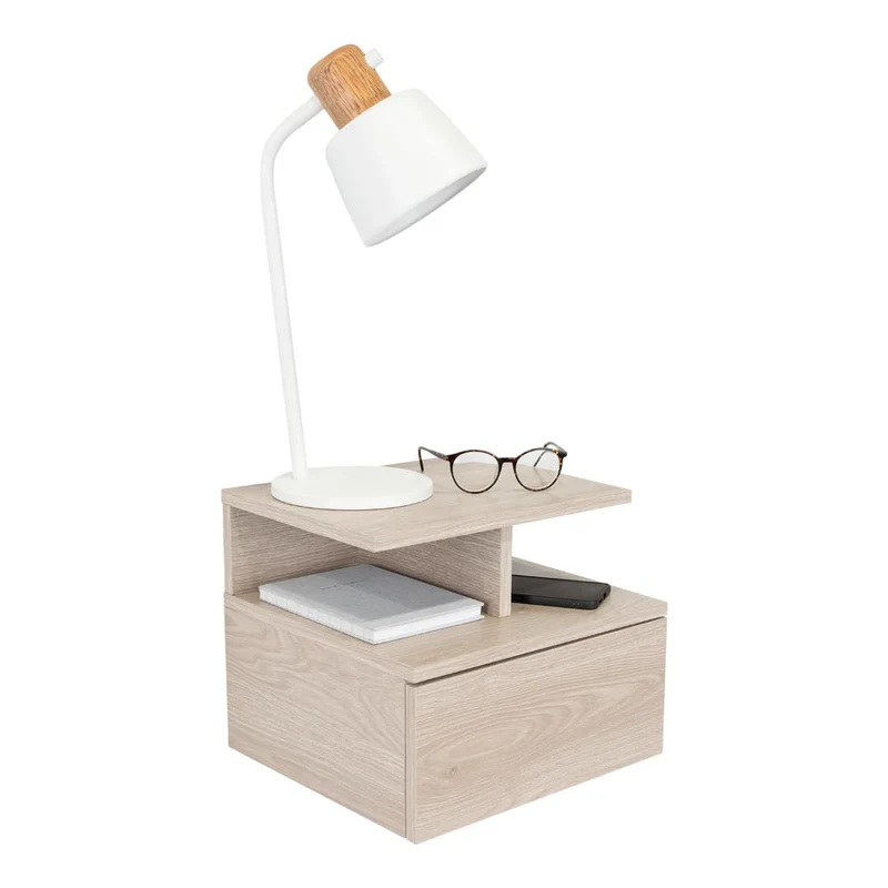 Mesa de Noche Flotante Nube, Humo, con un Cajón y División de Dos Entrepaños ZF