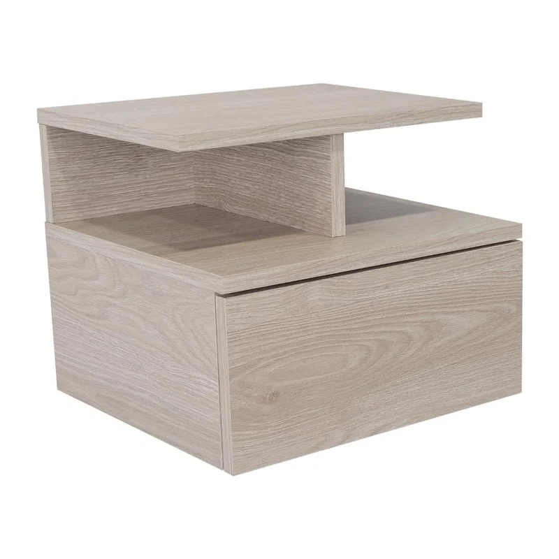 Mesa de Noche Flotante Nube, Humo, con un Cajón y División de Dos Entrepaños ZF