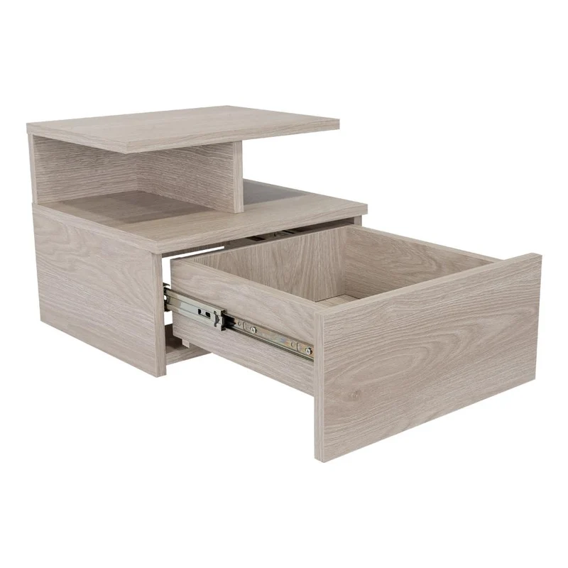 Mesa de Noche Flotante Nube, Humo, con un Cajón y División de Dos Entrepaños ZF