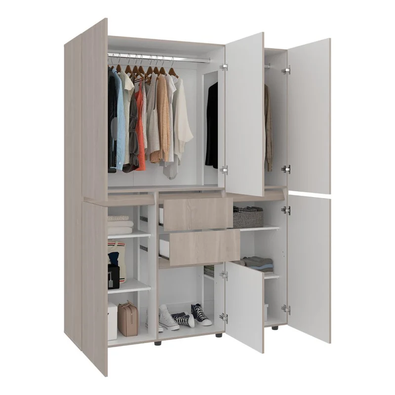 Clóset Siruela 150, Bardolino y Blanco, con Seis Puertas y Gran Capacidad de Almacenamiento