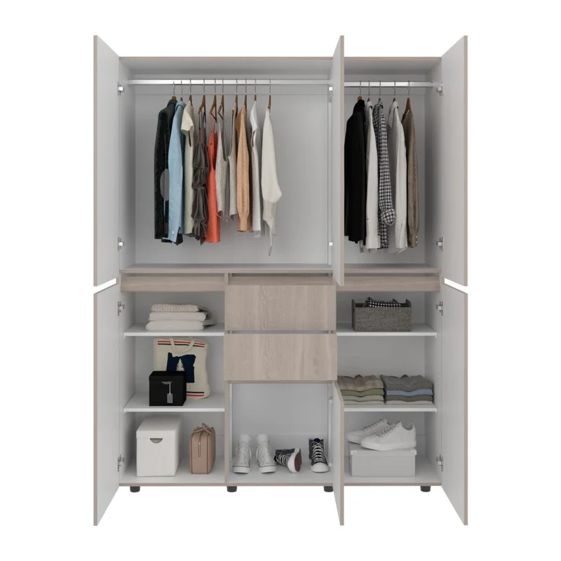Clóset Siruela 150, Bardolino y Blanco, con Seis Puertas y Gran Capacidad de Almacenamiento