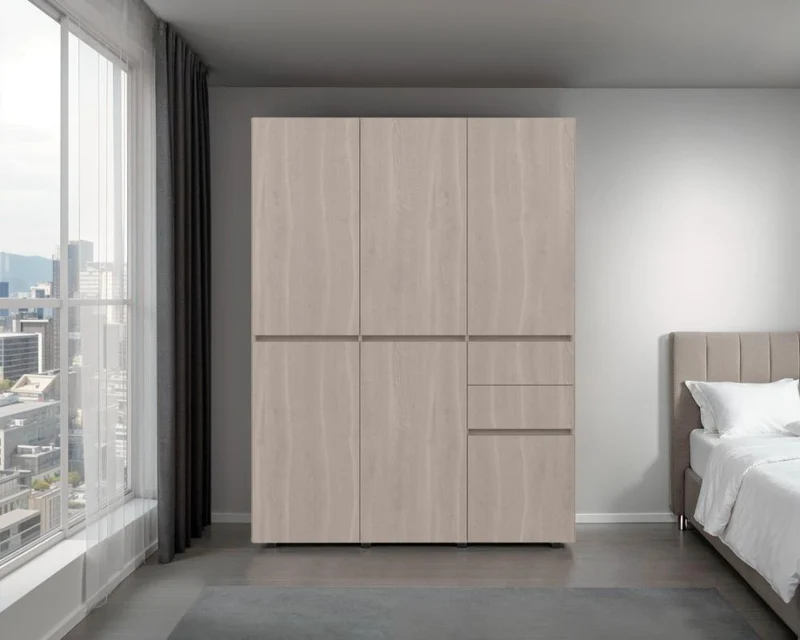 Clóset Siruela 150, Bardolino y Blanco, con Seis Puertas y Gran Capacidad de Almacenamiento