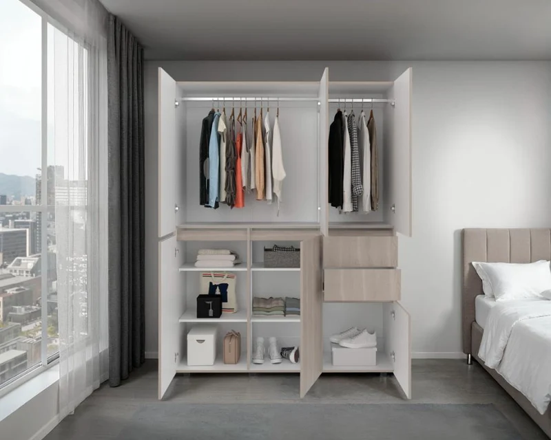 Clóset Siruela 150, Bardolino y Blanco, con Seis Puertas y Gran Capacidad de Almacenamiento