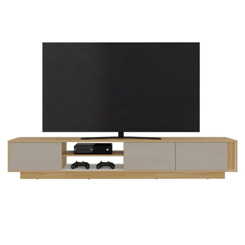 Mesa para TV Maldivas, Fresno Europeo y Capri, para Televisor de hasta 85 Pulgadas con Tres Puertas