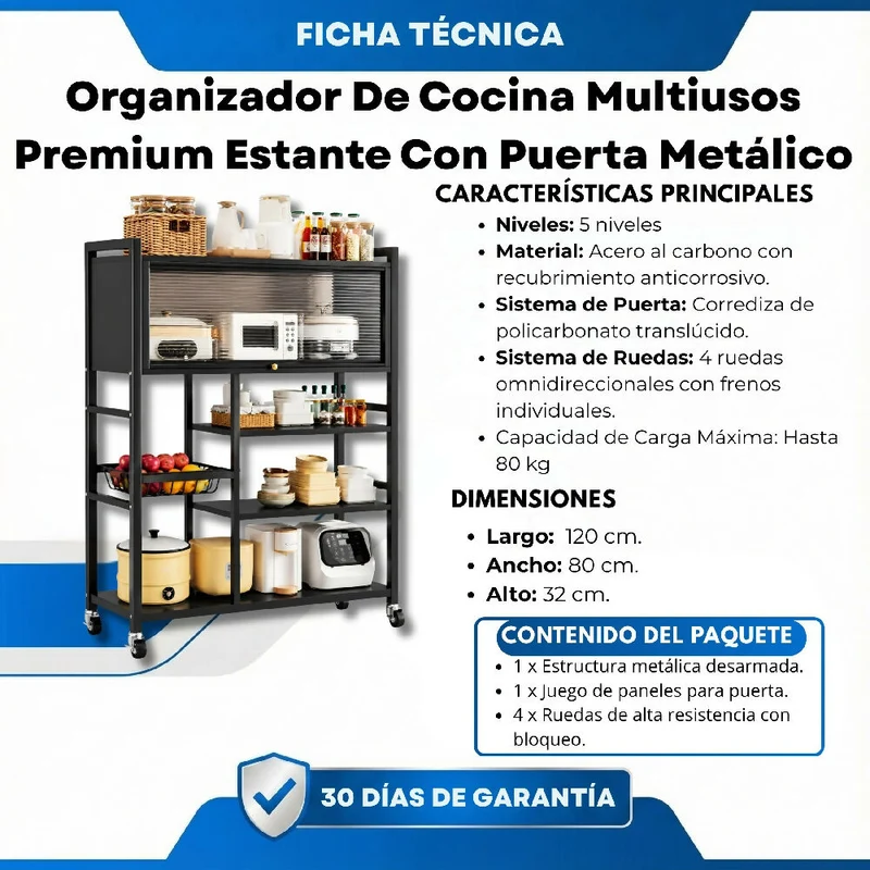 Organizador De Cocina Multiusos Premium Estante Con Puerta Metálico