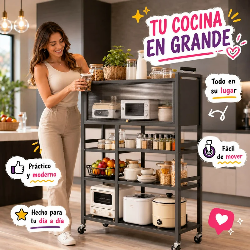 Organizador De Cocina Multiusos Premium Estante Con Puerta Metálico