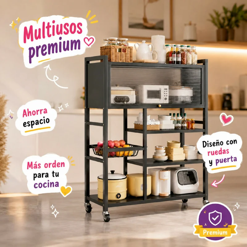 Organizador De Cocina Multiusos Premium Estante Con Puerta Metálico