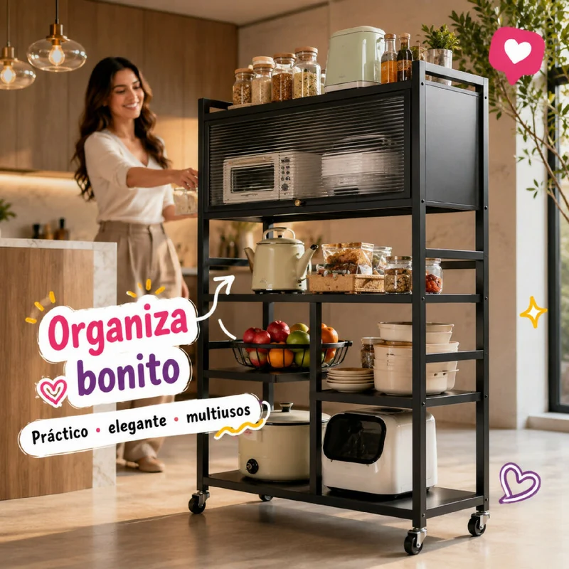 Organizador De Cocina Multiusos Premium Estante Con Puerta Metálico