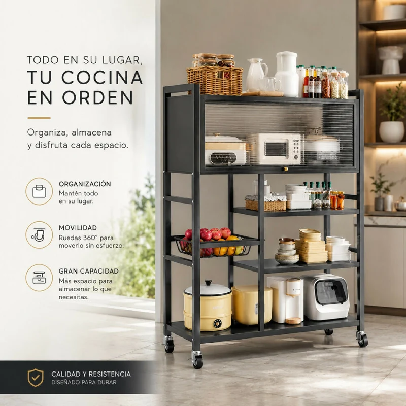 Organizador De Cocina Multiusos Premium Estante Con Puerta Metálico