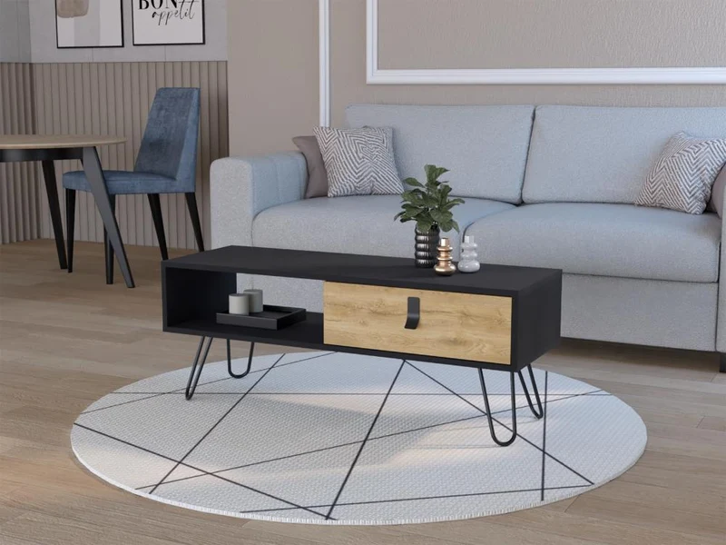 Mesa de Centro Huna, Wengue y Macadamia, con Espacios para Colocar Objetos Decorativos ZF
