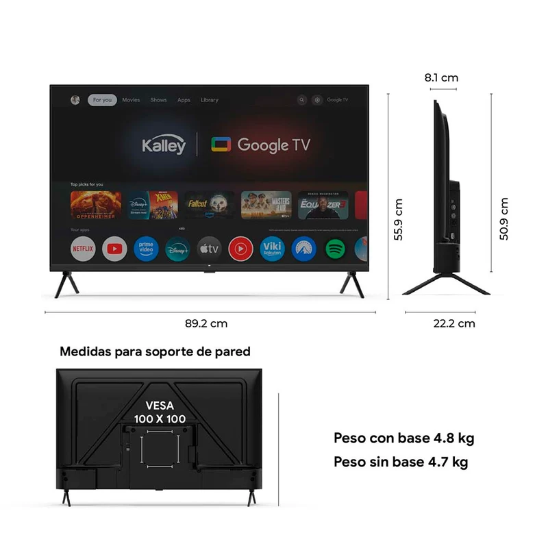 Televisor Kalley 40" Pulgadas 40GQ200 FHD QLED, Negro