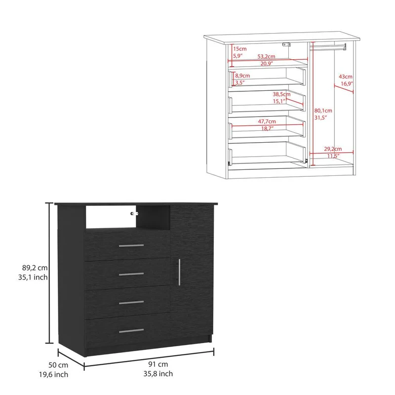 Organizador Barlovento, Wengue, con Cuatro Cajones y una Puerta ZF
