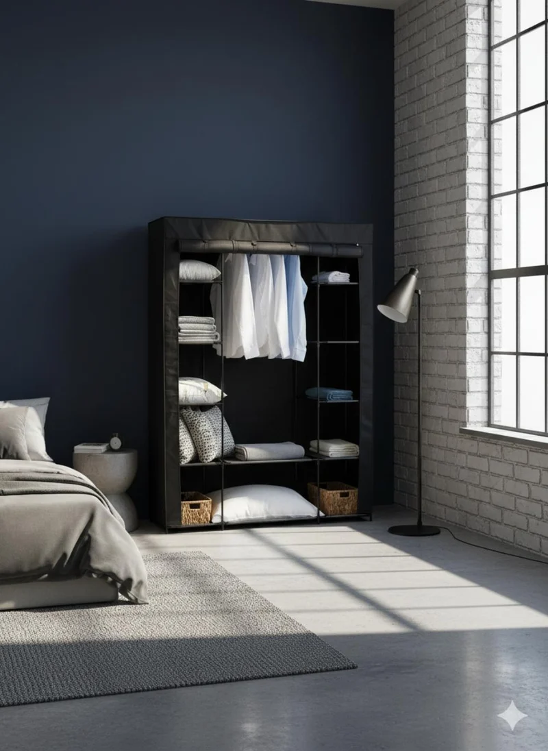 Closet Organizador Belo, Negro, En tela con variedad de entrepaños laterales