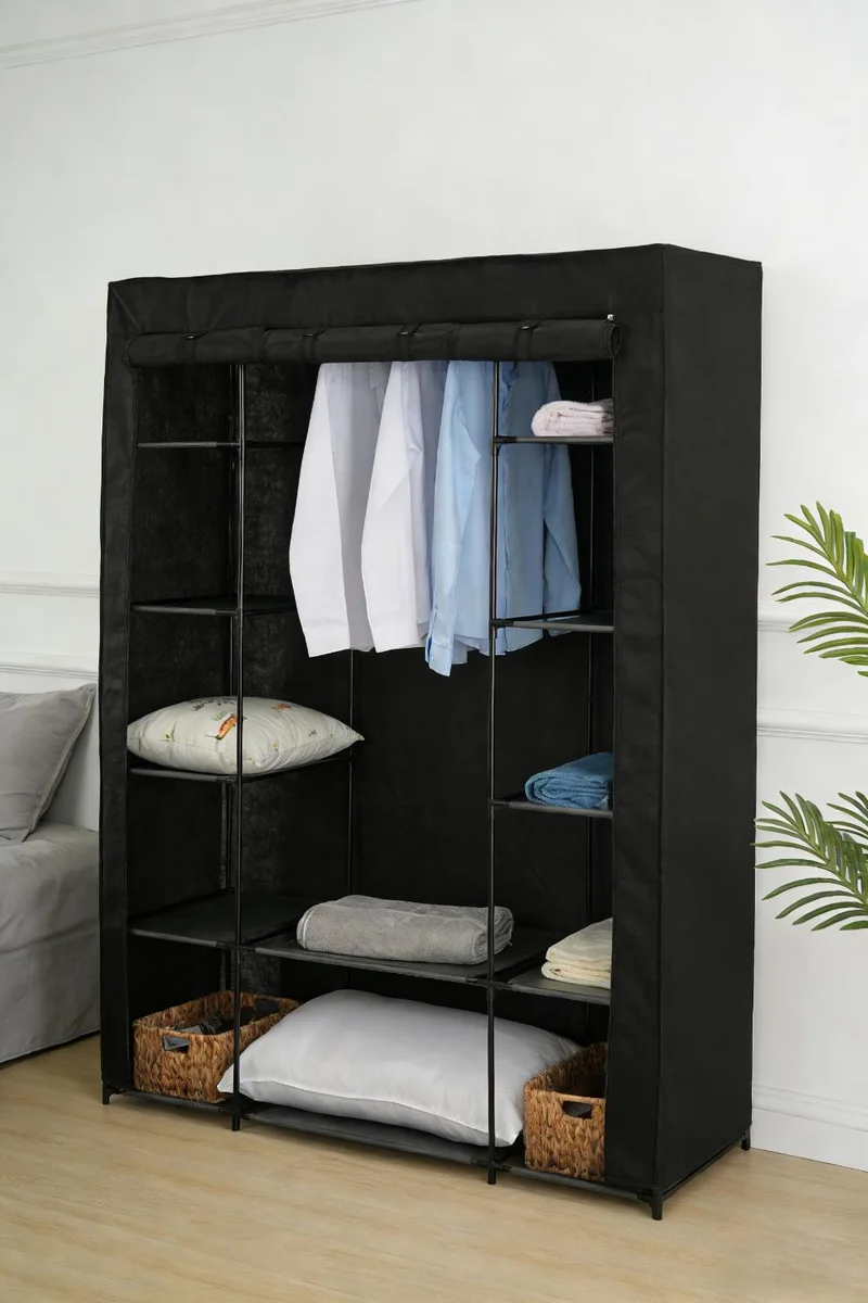 Closet Organizador Belo, Negro, En tela con variedad de entrepaños laterales