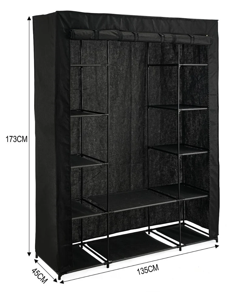 Closet Organizador Belo, Negro, En tela con variedad de entrepaños laterales