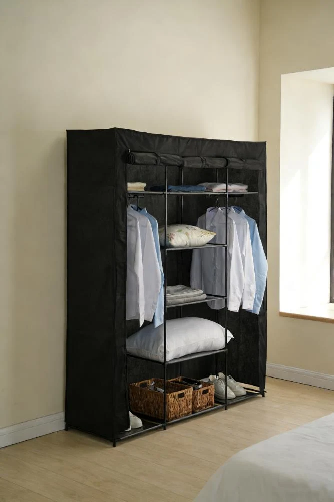 Closet Organizador Erba, Negro, En tela con variedad de entrepaños centrales
