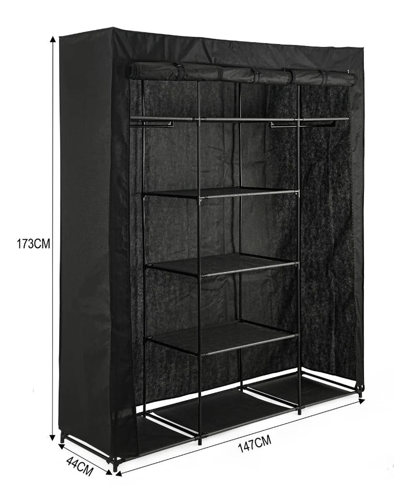 Closet Organizador Erba, Negro, En tela con variedad de entrepaños centrales