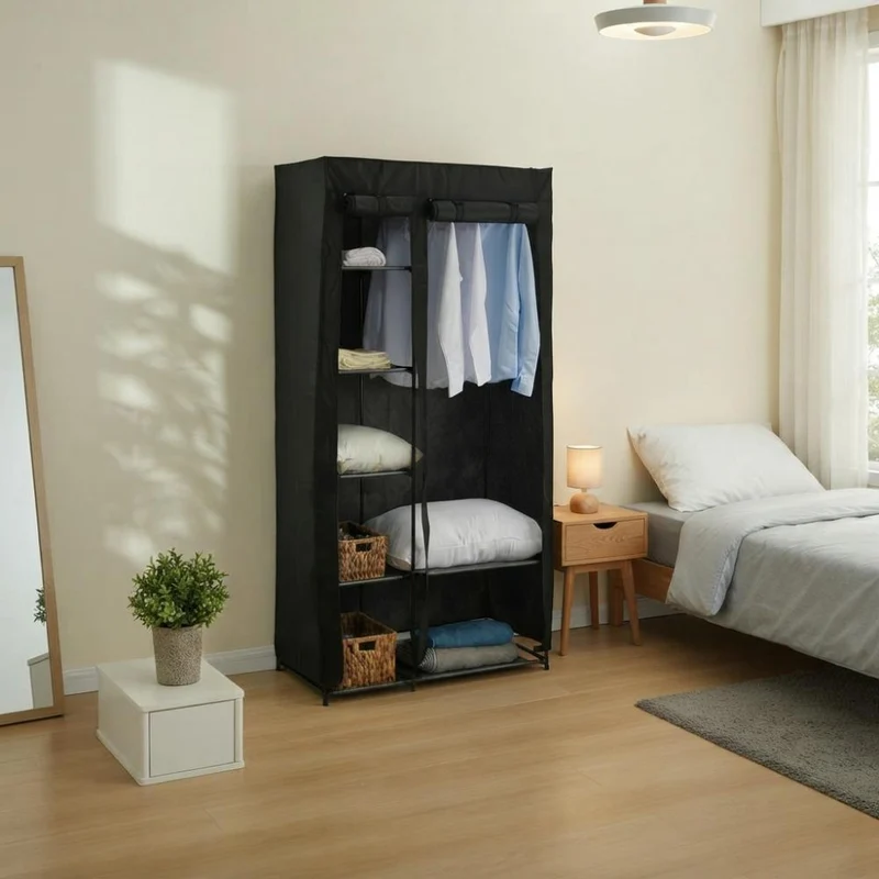 Closet Organizador Ena, Negro, En tela con variedad de entrepaños