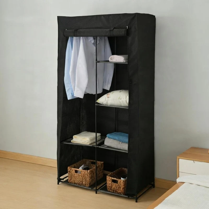Closet Organizador Ena, Negro, En tela con variedad de entrepaños