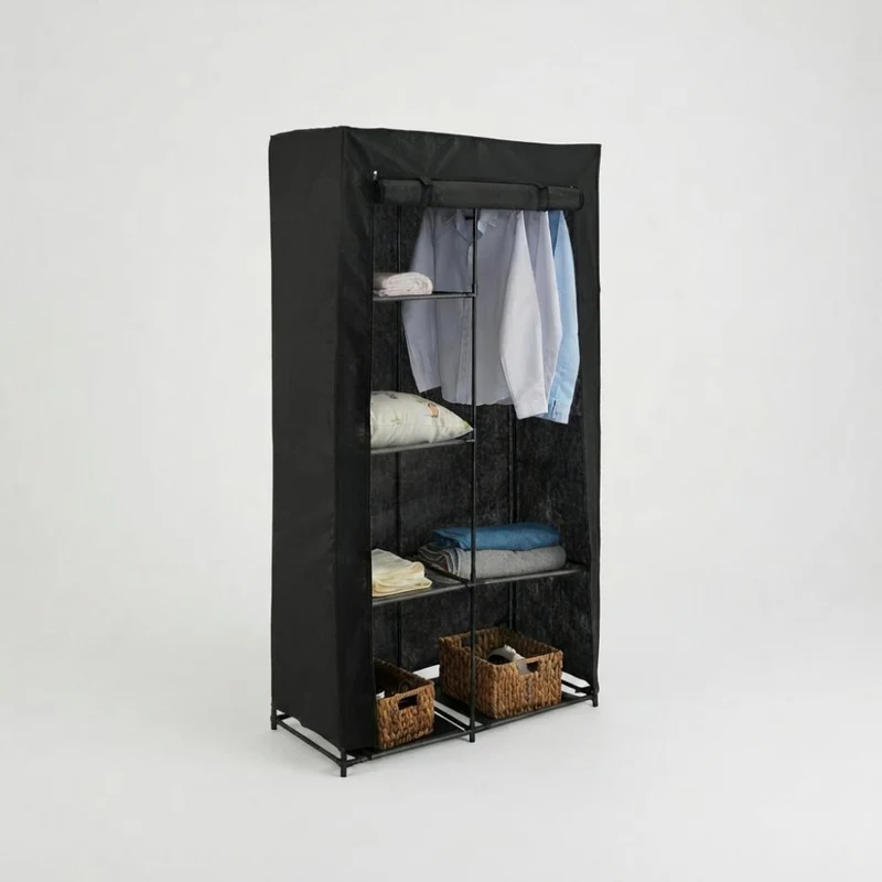 Closet Organizador Ena, Negro, En tela con variedad de entrepaños
