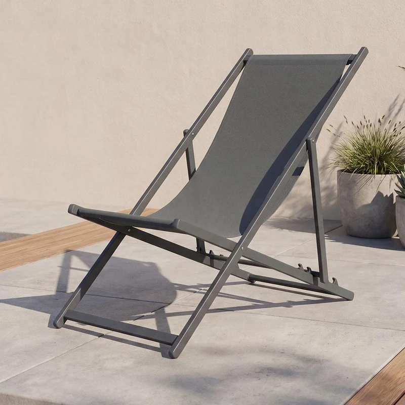 Silla Plegable Reclinable Kenya, Gris Oscuro, con Tres Posiciones