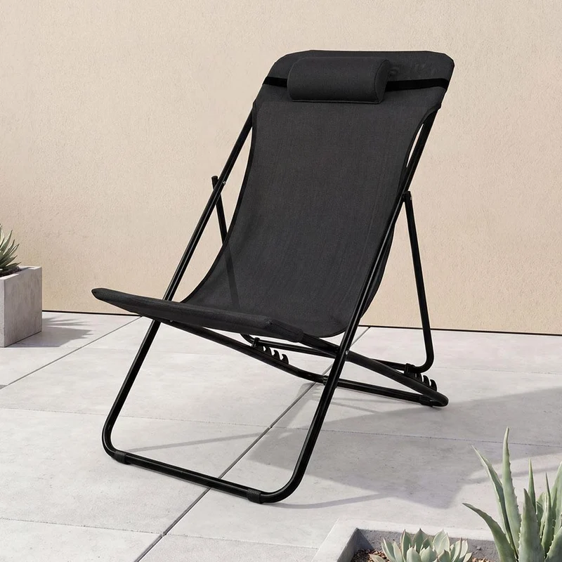 Silla Plegable Reclinable Zambia, Negro, Con tres Posiciones