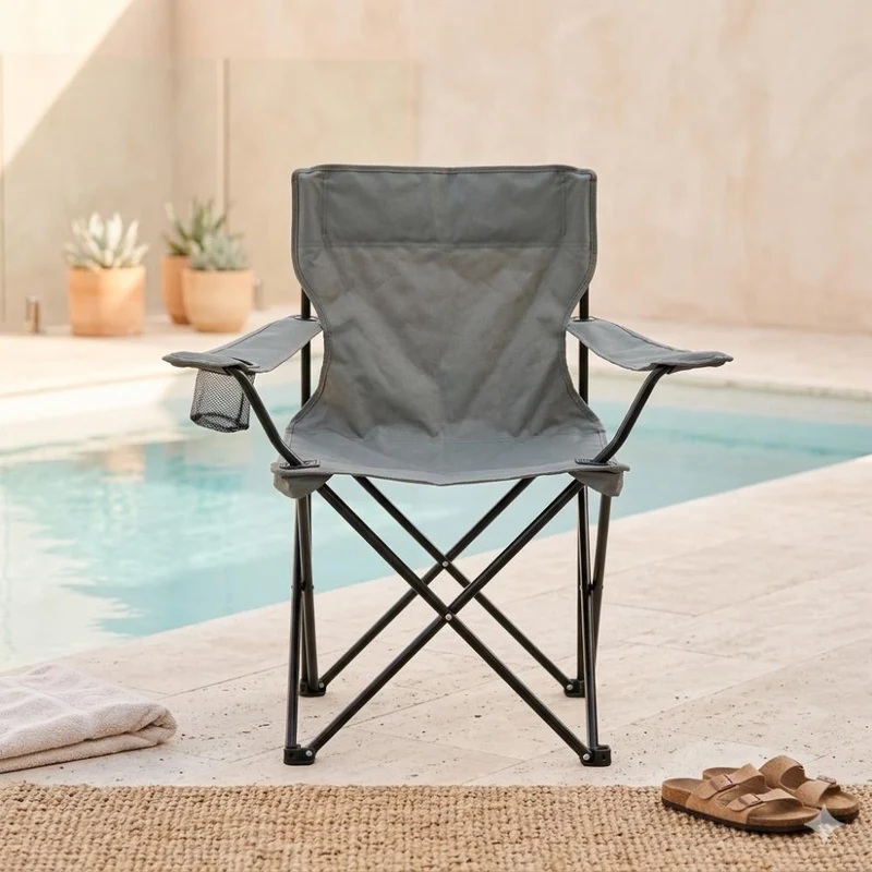 Silla Plegable Camping Tanzania, Gris Oscuro, Incluye Bolsa de Transporte